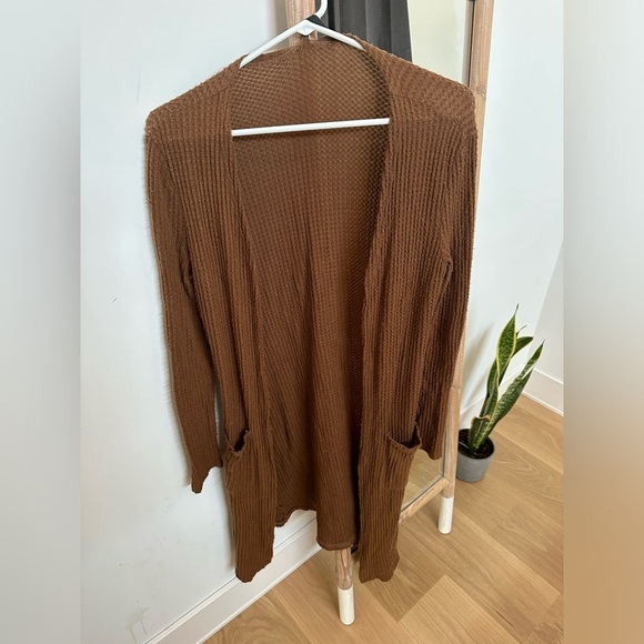 Sweaters - Brown waffle Knit Cardigan
